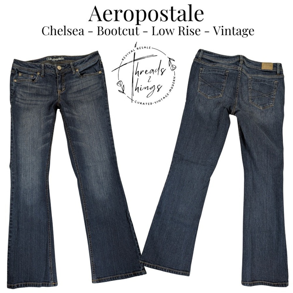 Aeropostale Chelsea‎ Bootcut Jeans Womens 8 Dark Denim Low-Rise Flare y2k preppy
